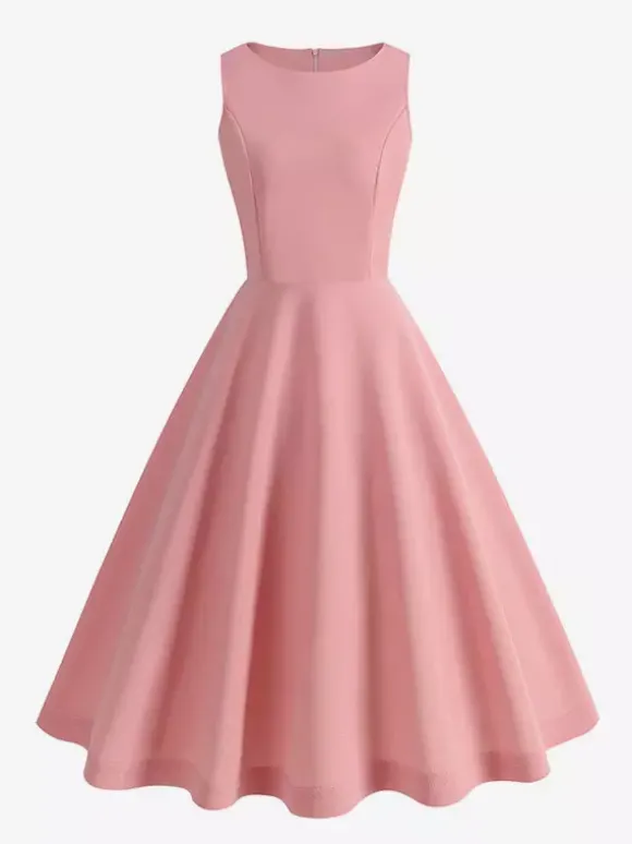 Robe rose élégante et cintrée à jupe trapèze parfaite pour les événements estivaux.