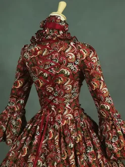 Robe Royal Costume Robe Rococo Baroque Opéra Dentelle Volant Robe de Soirée Vintage Déguisements Halloween Bourgogne