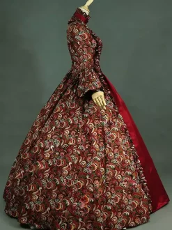 Robe Royal Costume Robe Rococo Baroque Opéra Dentelle Volant Robe de Soirée Vintage Déguisements Halloween Bourgogne