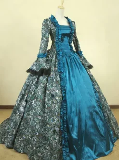 Robe Royal Costume Robe Rococo Baroque Opéra Dentelle Volant Robe de Soirée Vintage Déguisements Halloween Bourgogne