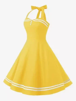 Robe rétro glamour années 50 à carreaux aquatiques dos nu boutons sans manches décolleté c艙ur taille M style rockabilly