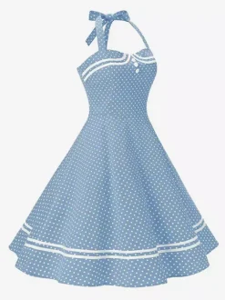 Robe rétro glamour années 50 à carreaux aquatiques dos nu boutons sans manches décolleté c艙ur taille M style rockabilly