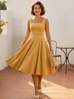 Robe rétro glamour style années 50 passepoil bleu ciel sans manches col carré taille M style rockabilly