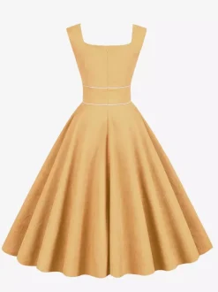 Robe rétro glamour style années 50 passepoil bleu ciel sans manches col carré taille M style rockabilly