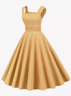 Robe rétro glamour style années 50 passepoil bleu ciel sans manches col carré taille M style rockabilly