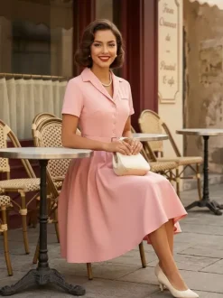 Robe rétro glamour style années 50 col en V boutons manches courtes superposées taille M style rockabilly