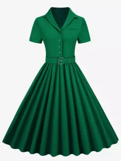 Robe rétro glamour style années 50 col en V boutons manches courtes superposées taille M style rockabilly