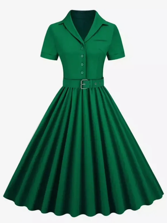 Robe rétro glamour style années 50 col en V boutons manches courtes superposées taille M style rockabilly