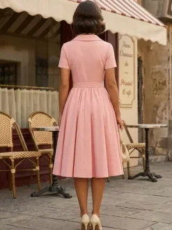 Robe rétro glamour style années 50 col en V boutons manches courtes superposées taille M style rockabilly