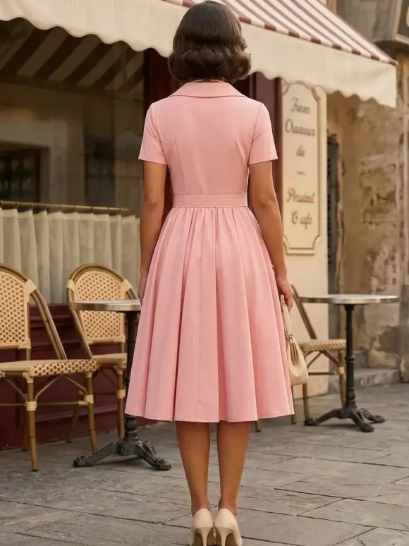 Robe rétro glamour style années 50 col en V boutons manches courtes superposées taille M style rockabilly