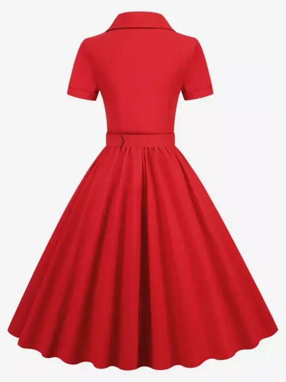 Robe rétro glamour style années 50 col en V boutons manches courtes superposées taille M style rockabilly
