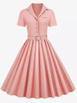 Robe rétro glamour style années 50 col en V boutons manches courtes superposées taille M style rockabilly