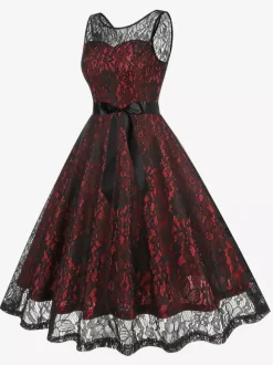Robe rétro verte style années 50 bicolore ceinture sans manches col en V taille moyenne style rockabilly