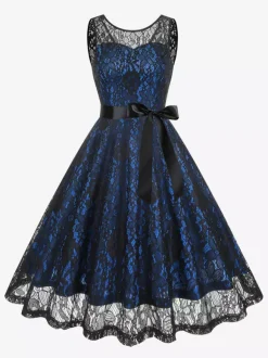 Robe rétro verte style années 50 bicolore ceinture sans manches col en V taille moyenne style rockabilly
