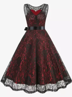 Robe rétro verte style années 50 bicolore ceinture sans manches col en V taille moyenne style rockabilly