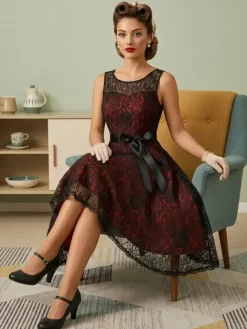 Robe rétro verte style années 50 bicolore ceinture sans manches col en V taille moyenne style rockabilly