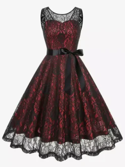 Robe rétro verte style années 50 bicolore ceinture sans manches col en V taille moyenne style rockabilly