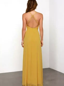 Robe sexy plongeante dos nu bretelles spaghetti robes de bal maxi