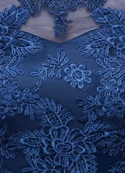 Robe soirée 2026 bleu en dentelle robe de bal demi-manche longueur au sol robe d'invité de mariage