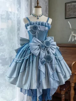 Robe Sweet Lolita avec n艙uds et chaîne de perles sur le côté robe JSK Lolita