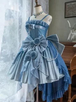 Robe Sweet Lolita avec n艙uds et chaîne de perles sur le côté robe JSK Lolita
