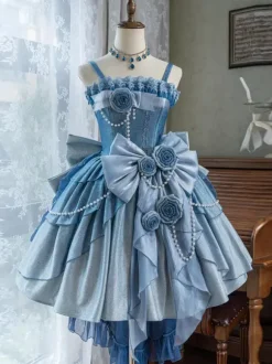 Robe Sweet Lolita avec n艙uds et chaîne de perles sur le côté robe JSK Lolita