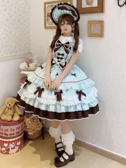 Robe Sweet Lolita bleu clair JSK à n艙uds robe courte Lolita