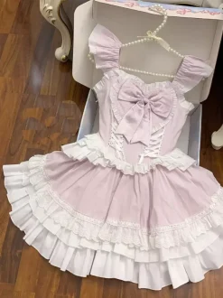 Robe Sweet Lolita en polyester sans manches avec n艙ud papillon et pull Sweet Lolita JSK