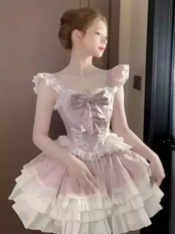 Robe Sweet Lolita en polyester sans manches avec n艙ud papillon et pull Sweet Lolita JSK