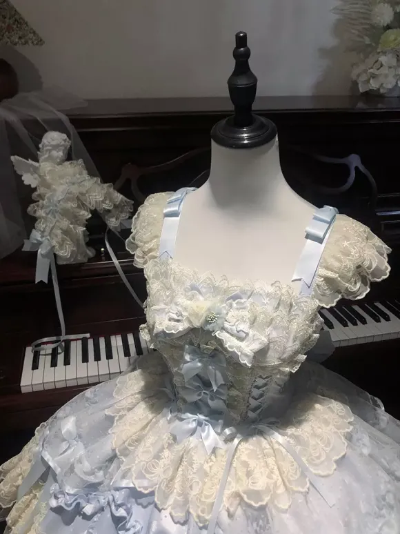 Robe Sweet Lolita en polyester sans manches avec n艙uds et jupe pull rose