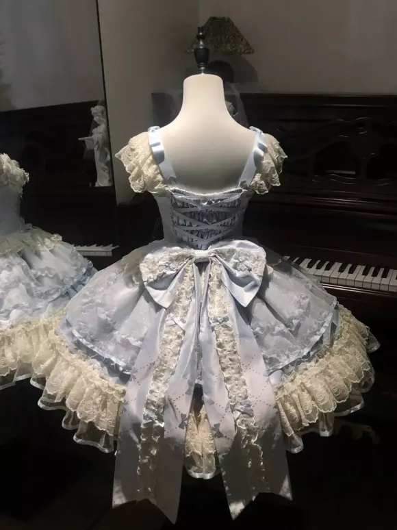 Robe Sweet Lolita en polyester sans manches avec n艙uds et jupe pull rose
