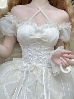 Robe Sweet Lolita JSK Glaze Fantasy sans manches à volants broderie et n艙ud papillon 4 couleurs