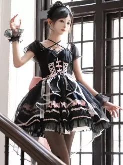 Robe Sweet Lolita JSK Glaze Fantasy sans manches à volants broderie et n艙ud papillon 4 couleurs