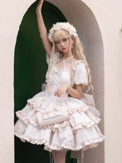 Robe Sweet Lolita Puff Rose OP Lolita Princess Dress Bow Train détachable