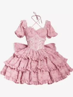 Robe Sweet Lolita Puff Rose OP Lolita Princess Dress Bow Train détachable
