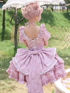 Robe Sweet Lolita Puff Rose OP Lolita Princess Dress Bow Train détachable