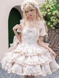 Robe Sweet Lolita Puff Rose OP Lolita Princess Dress Bow Train détachable
