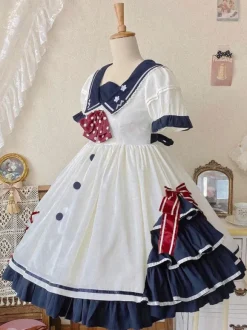Robe Sweet Lolita Robe à manches courtes en polyester Robe Lolita style marine