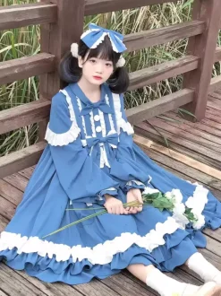 Robe Sweet Lolita Robe en polyester à manches longues Robe Lolita