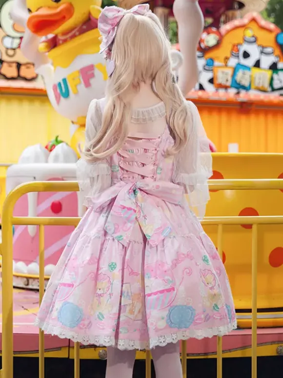 Robe Sweet Lolita sans manches à n艙uds pull robe jaune féerique