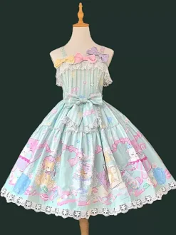 Robe Sweet Lolita sans manches à n艙uds pull robe jaune féerique