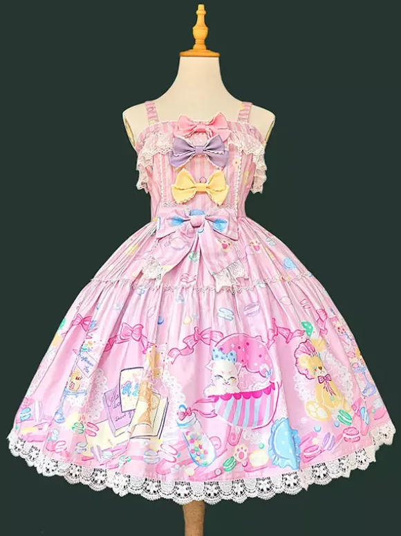 Robe Sweet Lolita sans manches à n艙uds pull robe jaune féerique