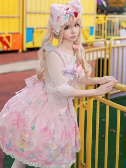 Robe Sweet Lolita sans manches à n艙uds pull robe jaune féerique
