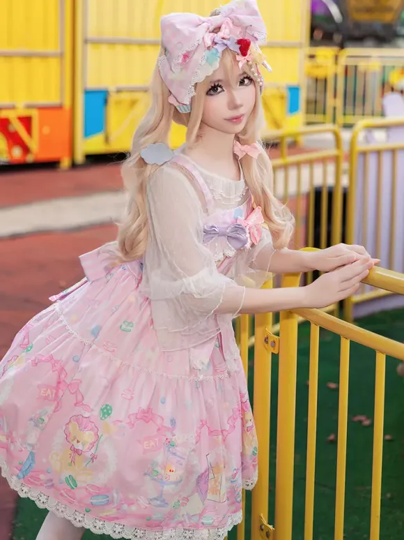 Robe Sweet Lolita sans manches à n艙uds pull robe jaune féerique