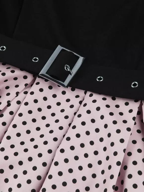 Robe swing vintage années 1950 robe à pois contrastés col carré robe de thé
