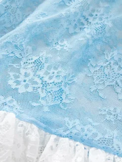 Robe transparente en dentelle bleu ciel clair à imprimé floral Babydolls Lingerie