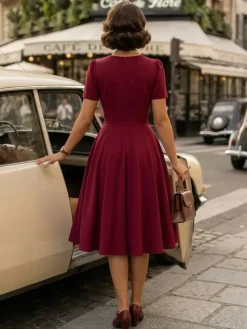 Robe trapèze à manches courtes et col rond ornée d'un n艙ud sur le côté collection femme 2026