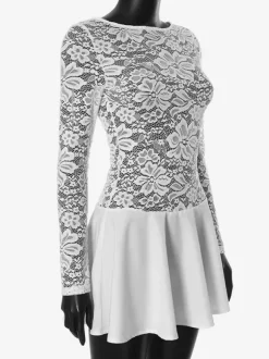 Robe trapèze à superposition de dentelle mini robe de soirée transparente à manches longues pour femmes 2026
