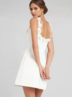 Robe trapèze avec ornements floraux sans manches dos nu robe mini-bourgeon pour fête d'anniversaire pour femmes 2026