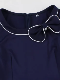 Robe trapèze plissée à col n艙ud et passepoil contrastant pour femme 2026